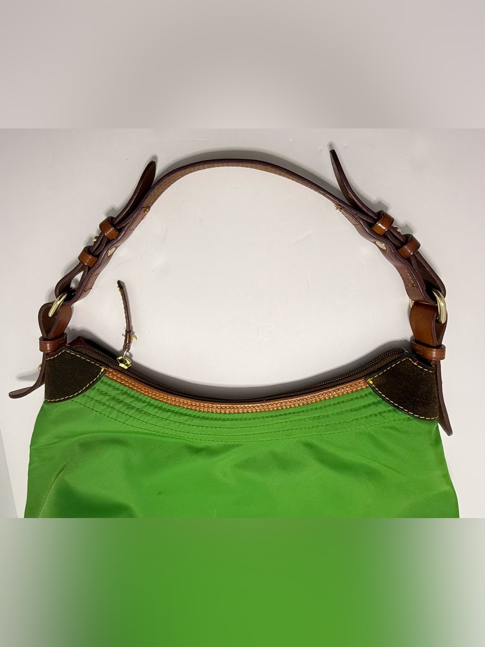 Dooney & Bourke Lime Green Nylon Shoulder Bag Pink Lining. - Picture 12 of 12